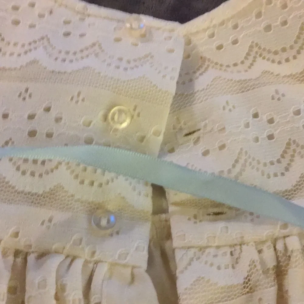 Cinderella vintage union made white‎ dress with blue ribbon size 18  Lace Satin